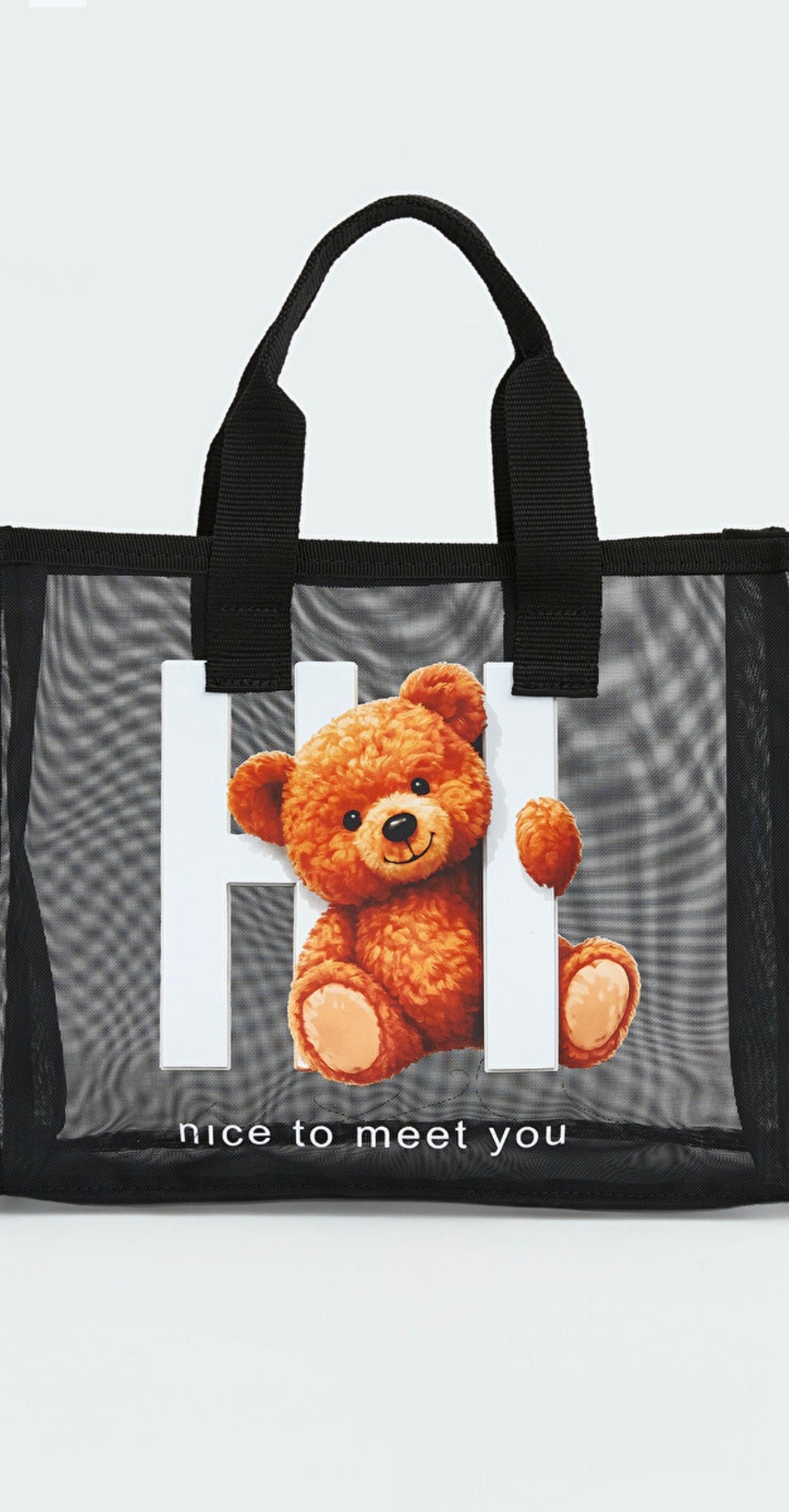 Cute Teddy Mesh Beach Tote Bag – Lightweight Reusable Shopping & Travel Bag
