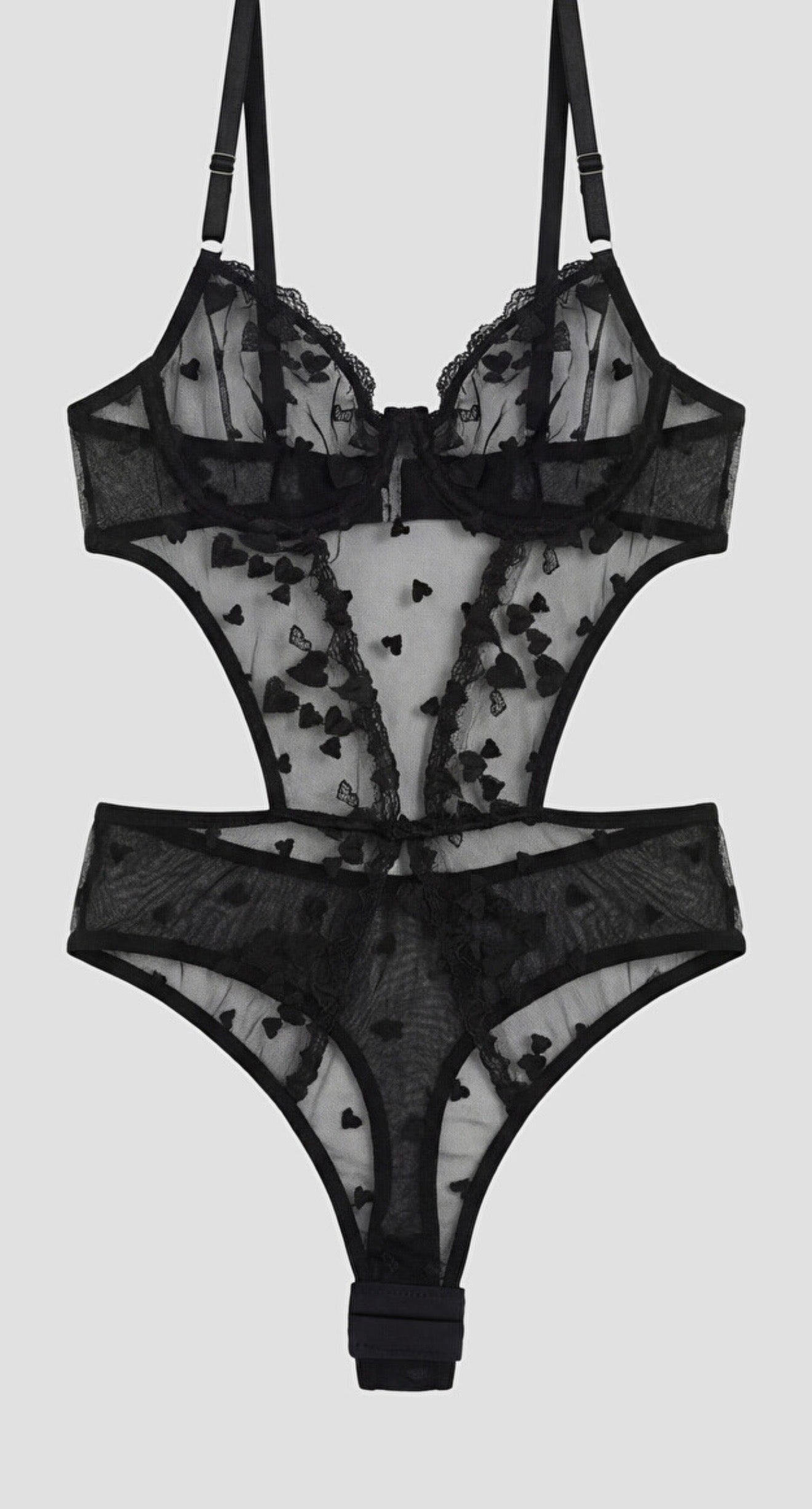 Romantic Heart Mesh Lace Bodysuit – Premium Lingerie