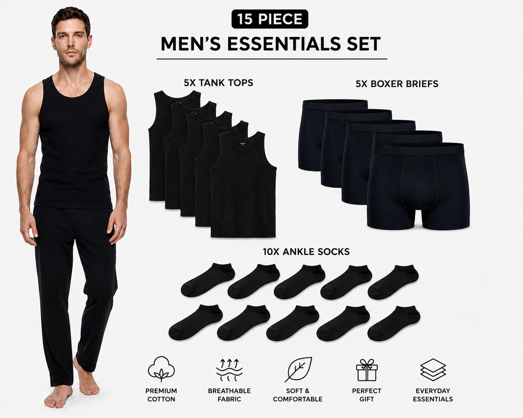 Mimi Men’s Essentials Set – 20 Piece Premium Cotton Bundle